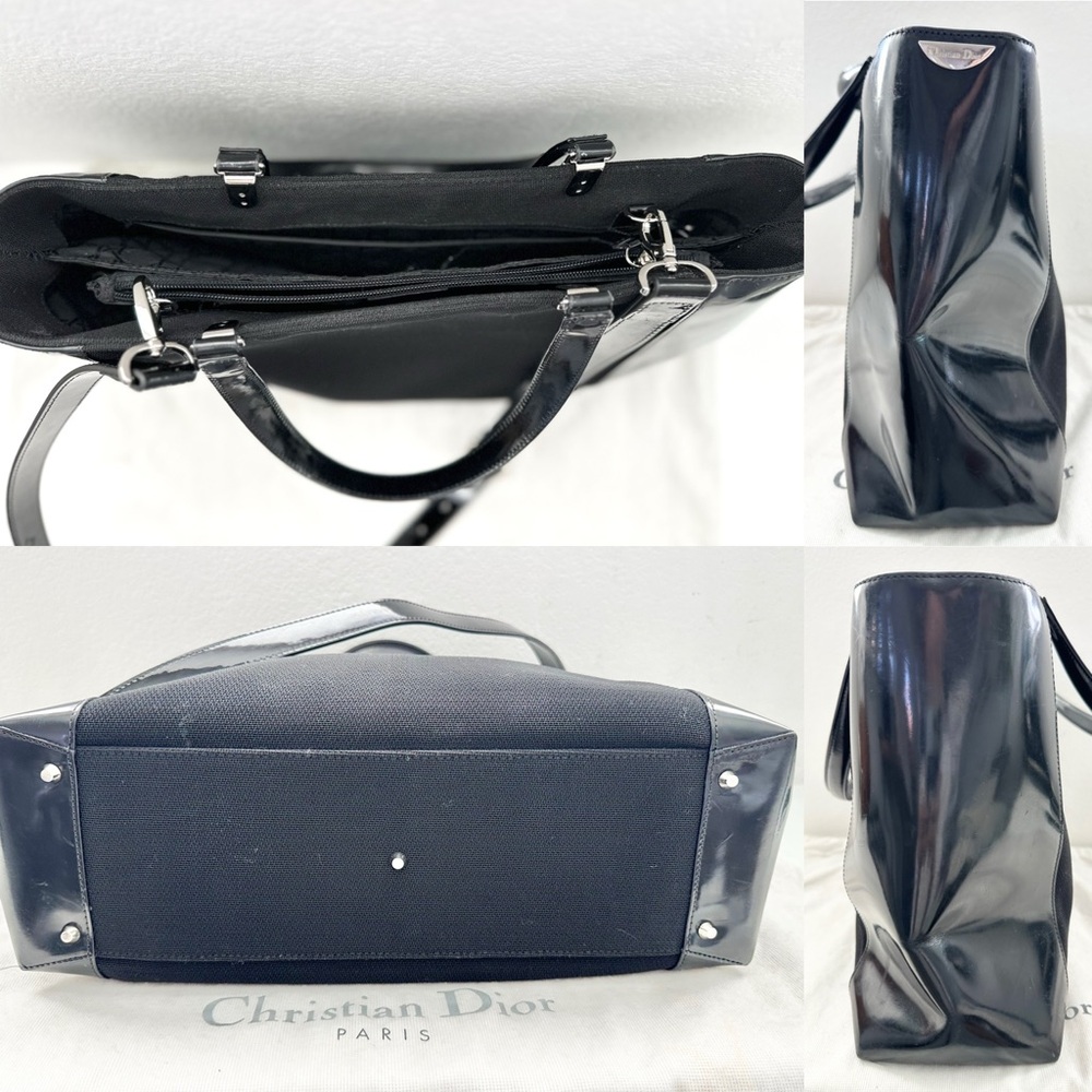 Auth CHRISTIAN DIOR Large Lady Vintage Canvas and Patent Leather Tote Bag - Picture 5 of 16